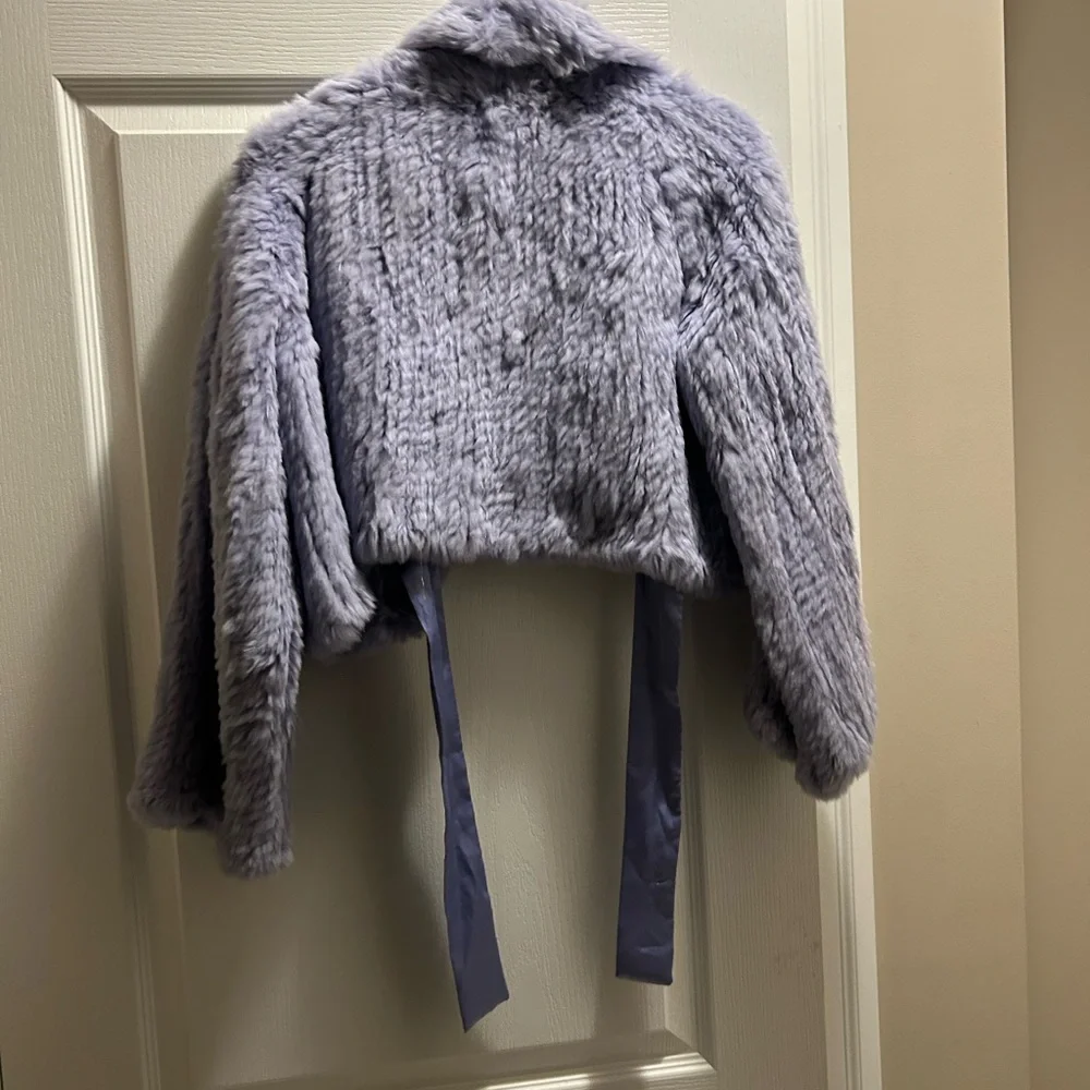 Cropped Lilac coloured real fur bolero/jacket size M - Picture 3 of 5
